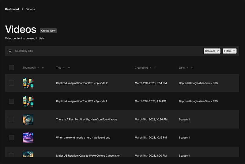 video list display